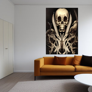 Skull and bird AI Art Poster