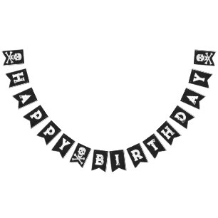 Skull and Bones Black and White Halloween Birthday Bunting Flags