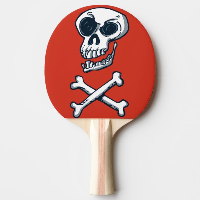 skull and bones cartoon style funny illustration ping pong paddle (Front)