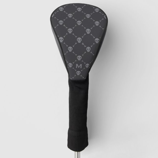 Skull and Bones Check Pattern Grey Monogram Golf Head Cover (Front)