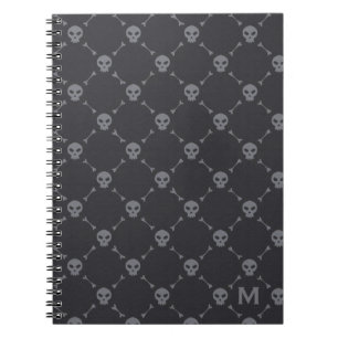 Skull and Bones Check Pattern Grey Monogram Notebook