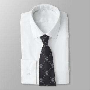 Skull and Bones Grey Black Halloween Pattern Tie