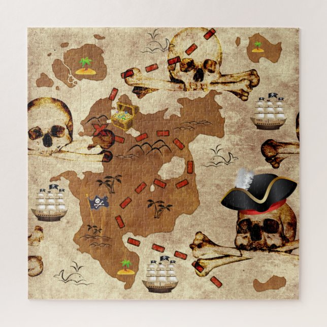 Skull and Bones Pirate Treasure Island Map Jigsaw Puzzle (Vertical)