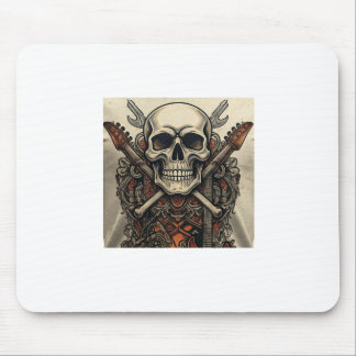 Skull and Bones Rock and Roll Tattoo Mouse Pad