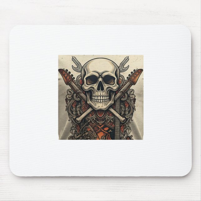 Skull and Bones Rock and Roll Tattoo Mouse Pad (Front)