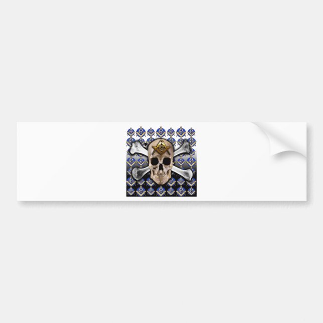 Skull and Bones Square & Compass Black & White Bumper Sticker (Front)