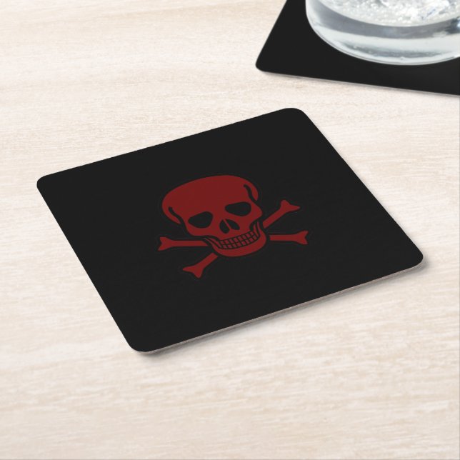 Skull and Bones Square Paper Coaster (Angled)