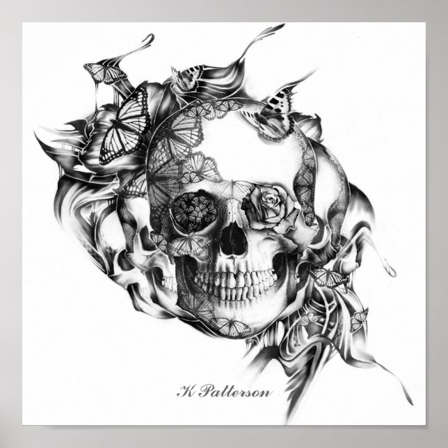 Skull and Butterflies Art Print (Front)