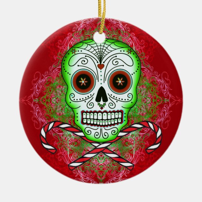 Skull and Candy Canes Ornament (Front)