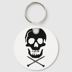 Skull and clarinets - Black on white Keychain