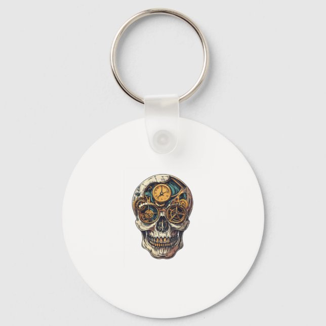 Skull and Clock Timekeeper Keychain (Front)
