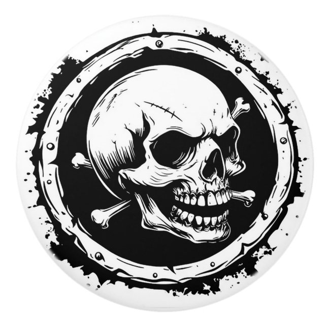 Skull and Cross Bones Design Ceramic Knob (Front)