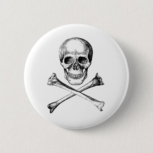 Skull and Cross Bones - Grey 2 Inch Round Button (Front)