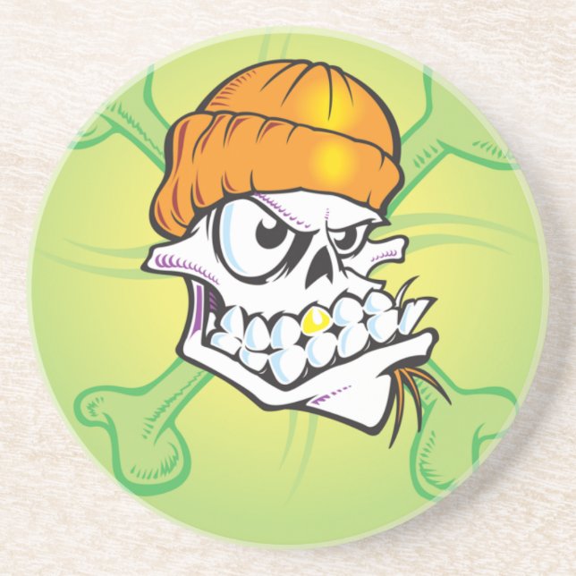 Skull and Cross Bones in Orange Skull Cap Coaster (Front)