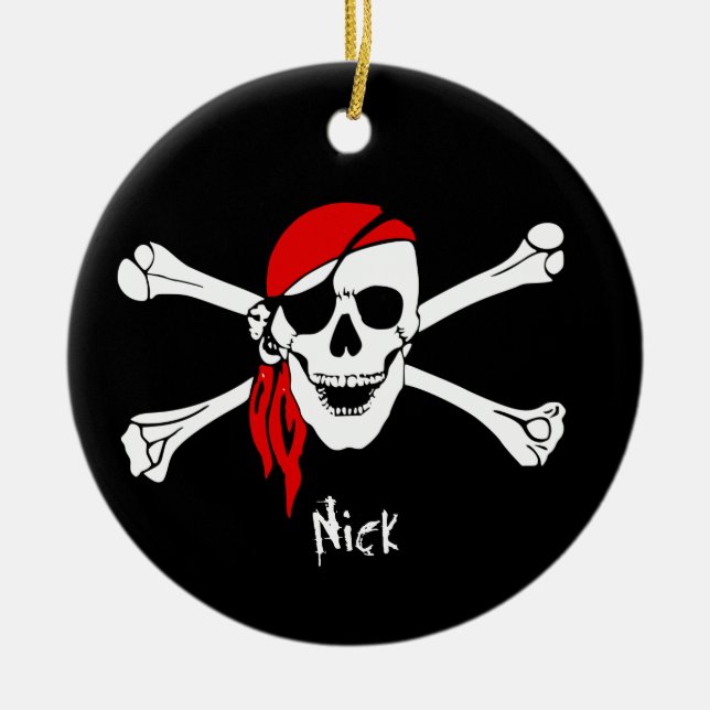 Skull and Cross Bones Pirate Ceramic Ornament (Front)