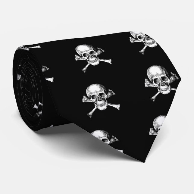 Skull and Cross Bones Red Tie (Rolled)