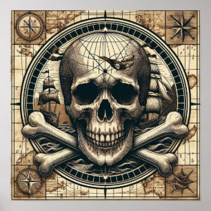 Skull And Cross Bones Sailing Ship 1 Poster