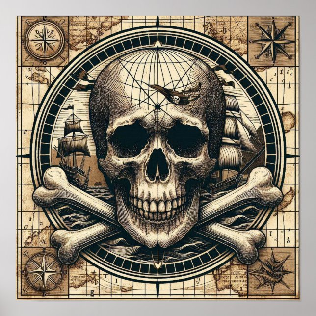 Skull And Cross Bones Sailing Ship 1 Poster (Front)