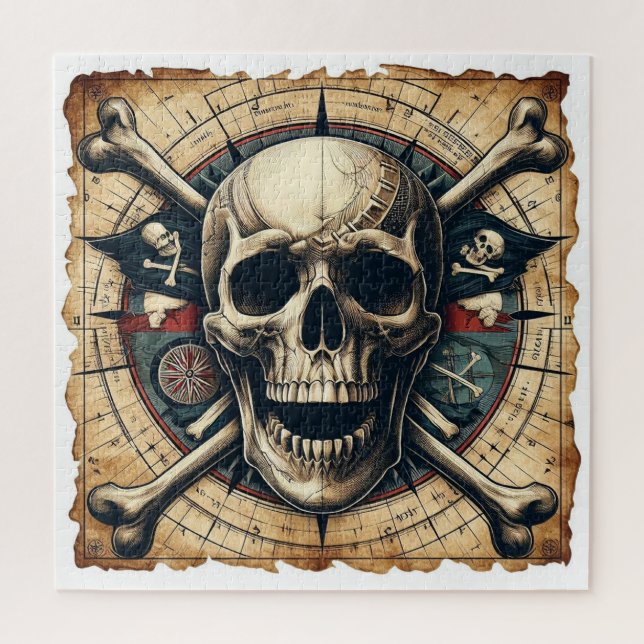 Skull And Cross Bones Sailing Ship 2 Jigsaw Puzzle (Vertical)