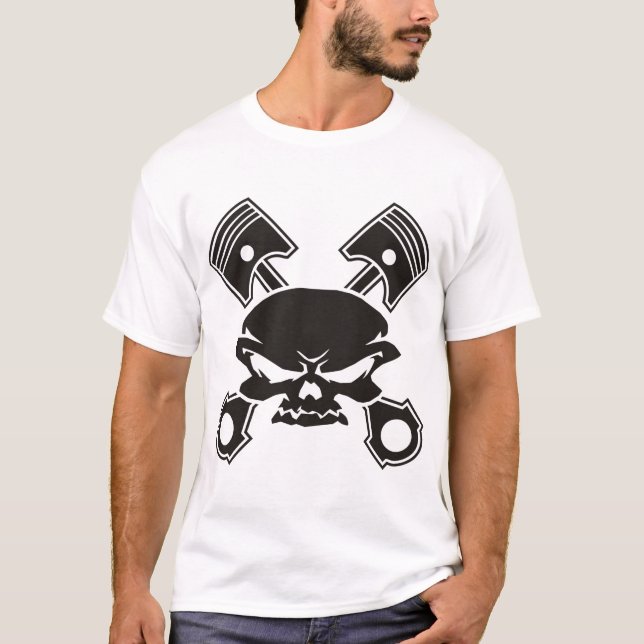 Skull and Cross Pistons T-Shirt (Front)