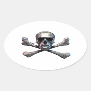 Skull and Crossbones Chrome Oval Sticker