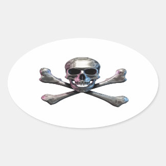 Skull and Crossbones Chrome Oval Sticker