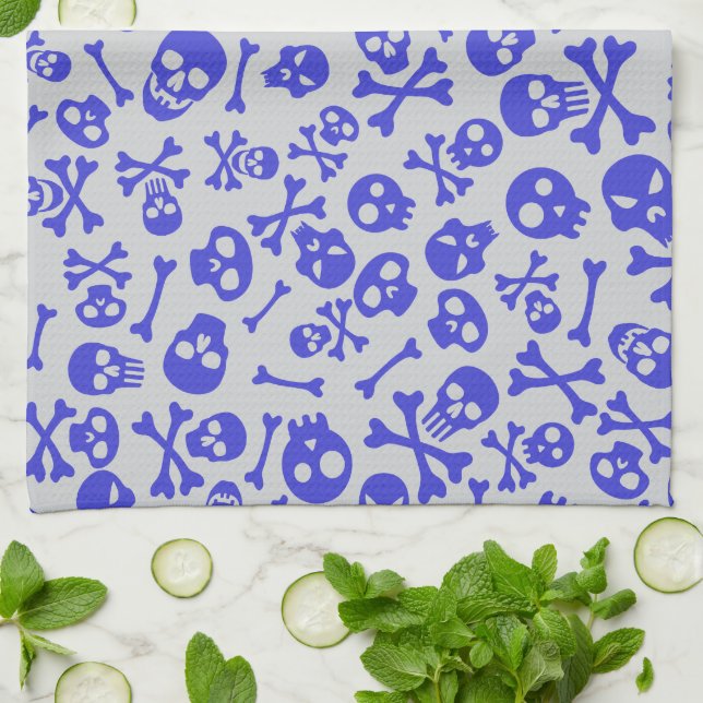 Skull and Crossbones Halloween Seamless Pattern Kitchen Towel (Folded)