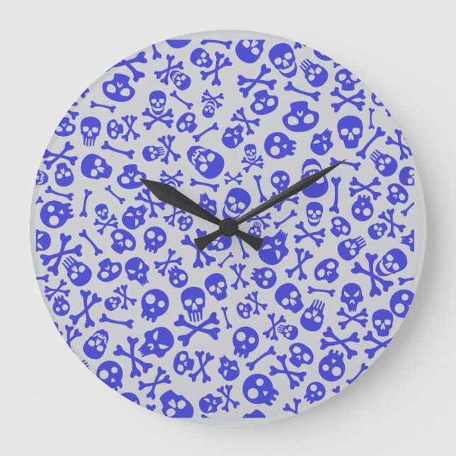 Skull and Crossbones Halloween Seamless Pattern Large Clock (Front)