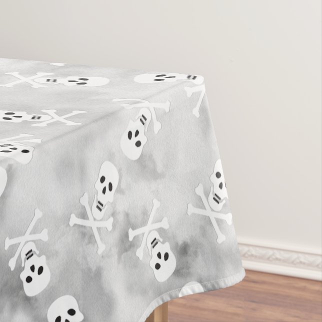 Skull and Crossbones Halloween Tablecloth (In Situ)