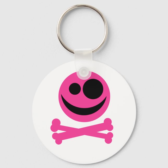 Skull and Crossbones. Hot Pink and Black. Keychain (Front)