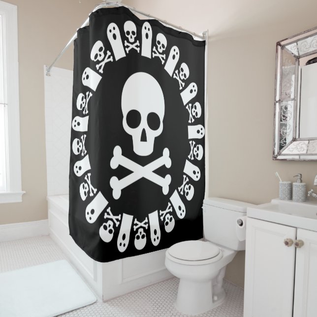 Skull and Crossbones in Border Shower Curtain (In Situ)