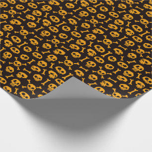 Skull and Crossbones Orange Seamless Wrapping Paper