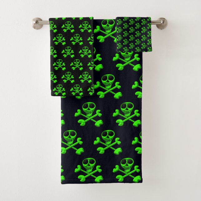 Skull and Crossbones Pattern Bath Towel Set (Insitu)