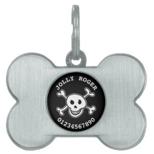Skull and crossbones pet tags for dog collar