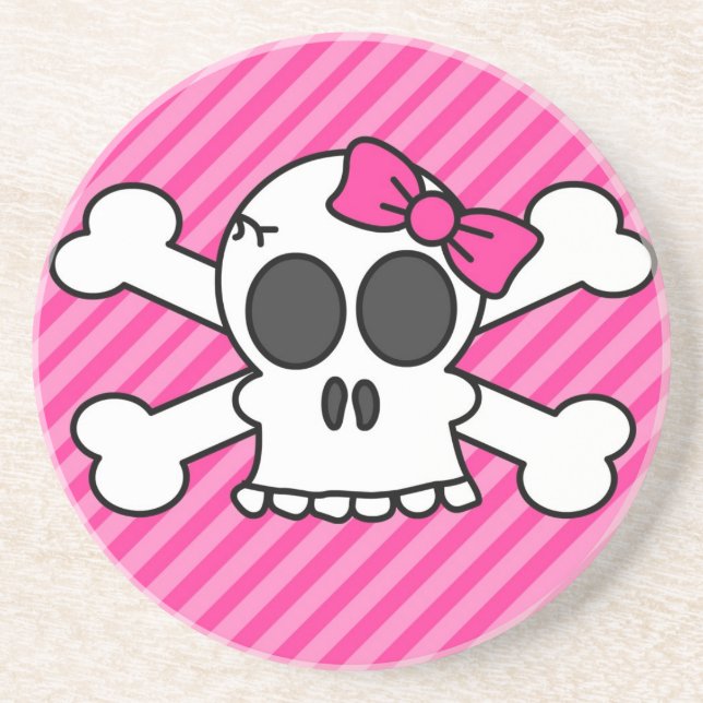 Skull and Crossbones Pink Bow Coaster (Front)
