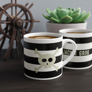 Skull and Crossbones Pirate Black Stripes Funny Espresso Cup