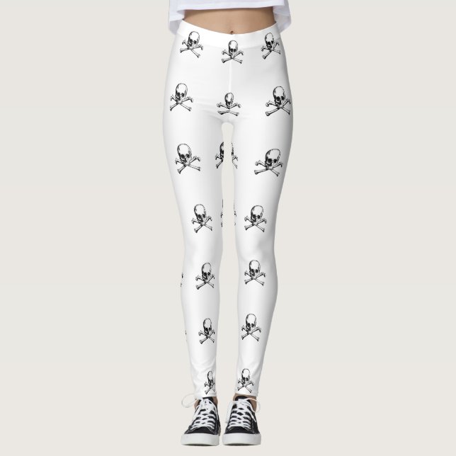 Skull and Crossbones Pirate Icon Leggings (Front)