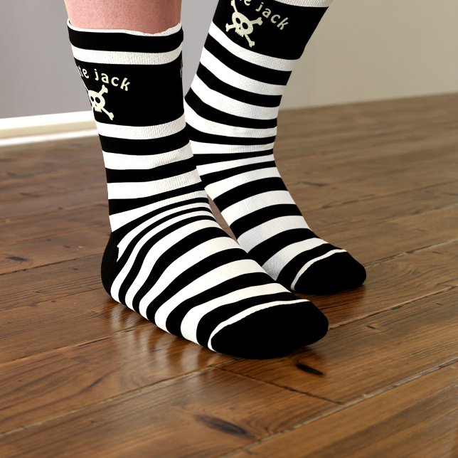 Skull and Crossbones Pirate Name Striped Socks (Yarr! Easy Halloween treat for yer pirate feet. Add your name!)