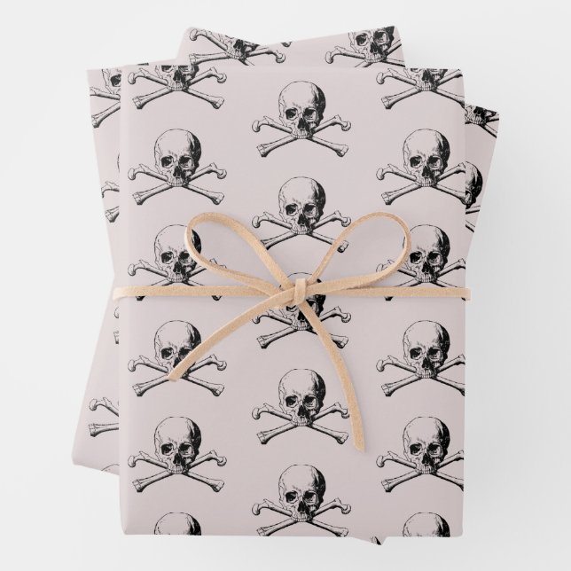 Skull and Crossbones Pirate Wrapping Paper Sheets (In situ)