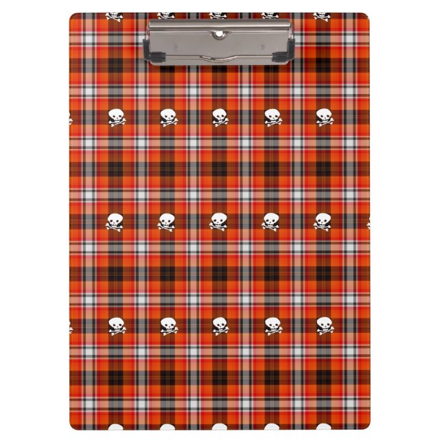 Skull and Crossbones Red and Black Plaid Clipboard (Front)