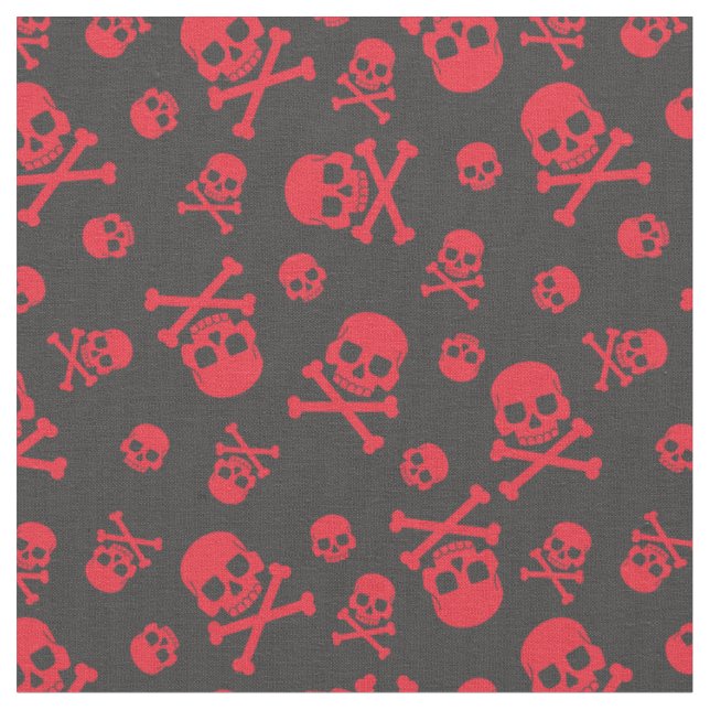 Skull and Crossbones Red Motorcycle Fabric (Close Up)