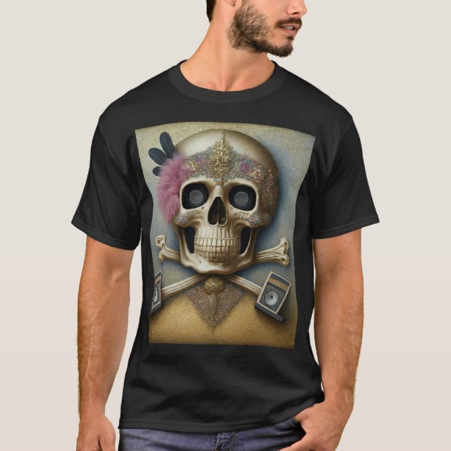 Skull and Crossbones Rock Tattoo T-shirts design (Front)