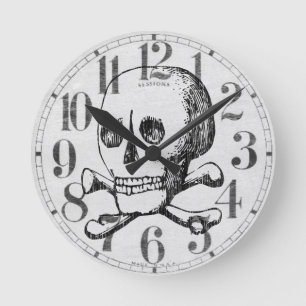 Skull and Crossbones Round Clock