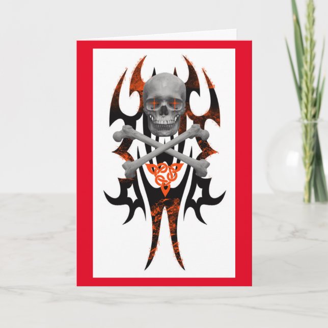 Skull and crossbones tribal pattern card (Front)