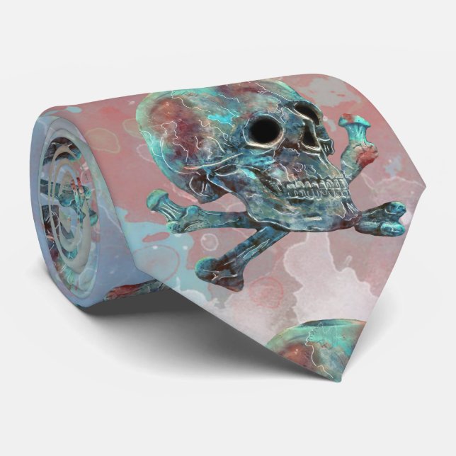 Skull and crossbones watercolor tie (Rolled)