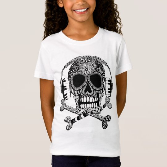 Skull and Crossbones with Headphones Girls Shirt