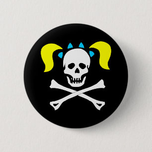 Skull and Crossbones With Pigtails 2 Inch Round Button