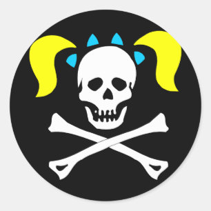 Skull and Crossbones With Pigtails Classic Round Sticker