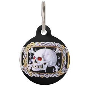 SKULL AND CROSSED BONES RUBY RENAISSANCE JEWEL PET TAG