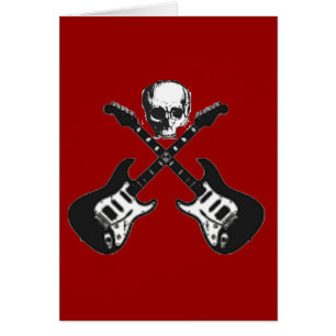 Skull and crossed guitars pirate card